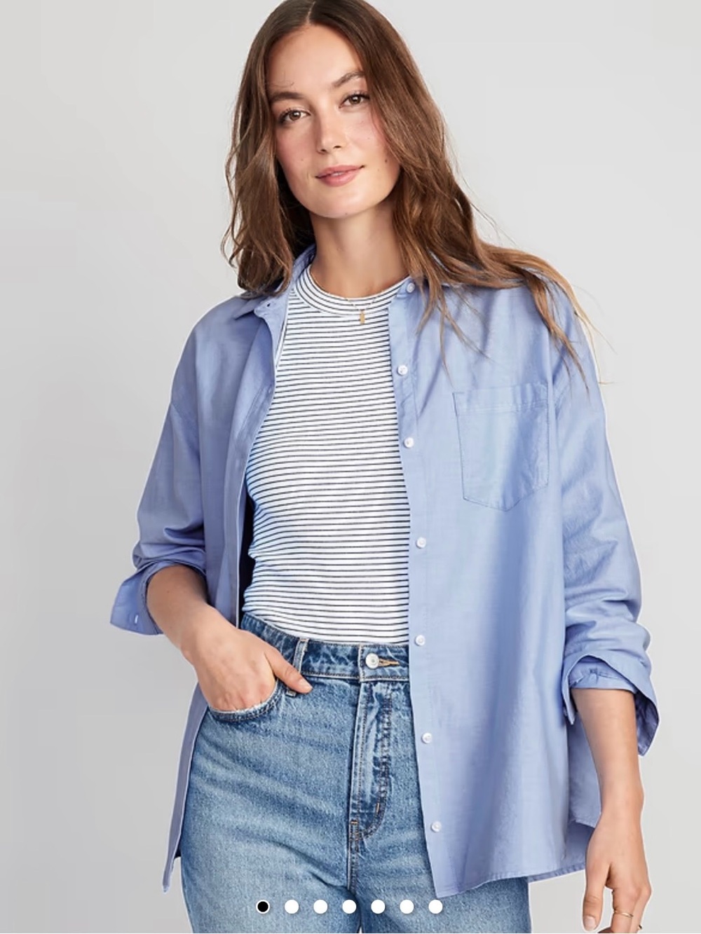 Old Navy Oversized Button-Down Boyfriend Shirt in Oxford Blue